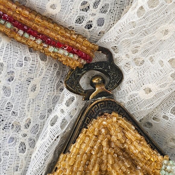 Antique Victorian Era to Art Deco glass beaded silk wrist clutch AS IS - Picture 7 of 15